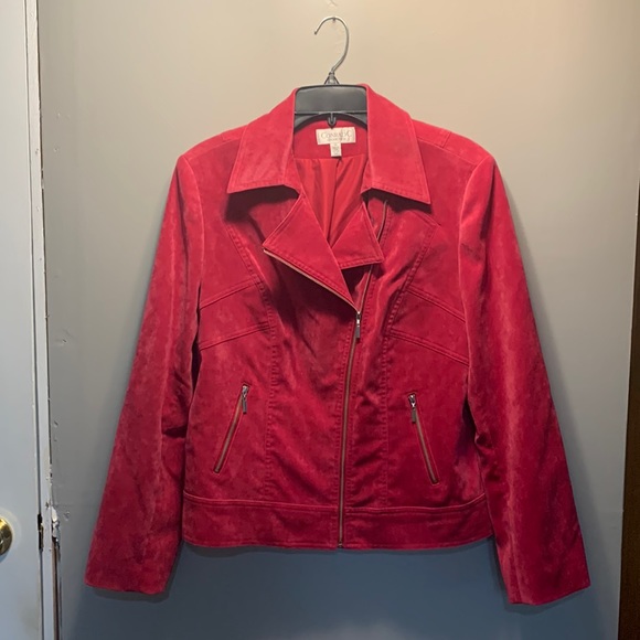 Fuschia pink zipper closure long sleeved blazer - Picture 1 of 6